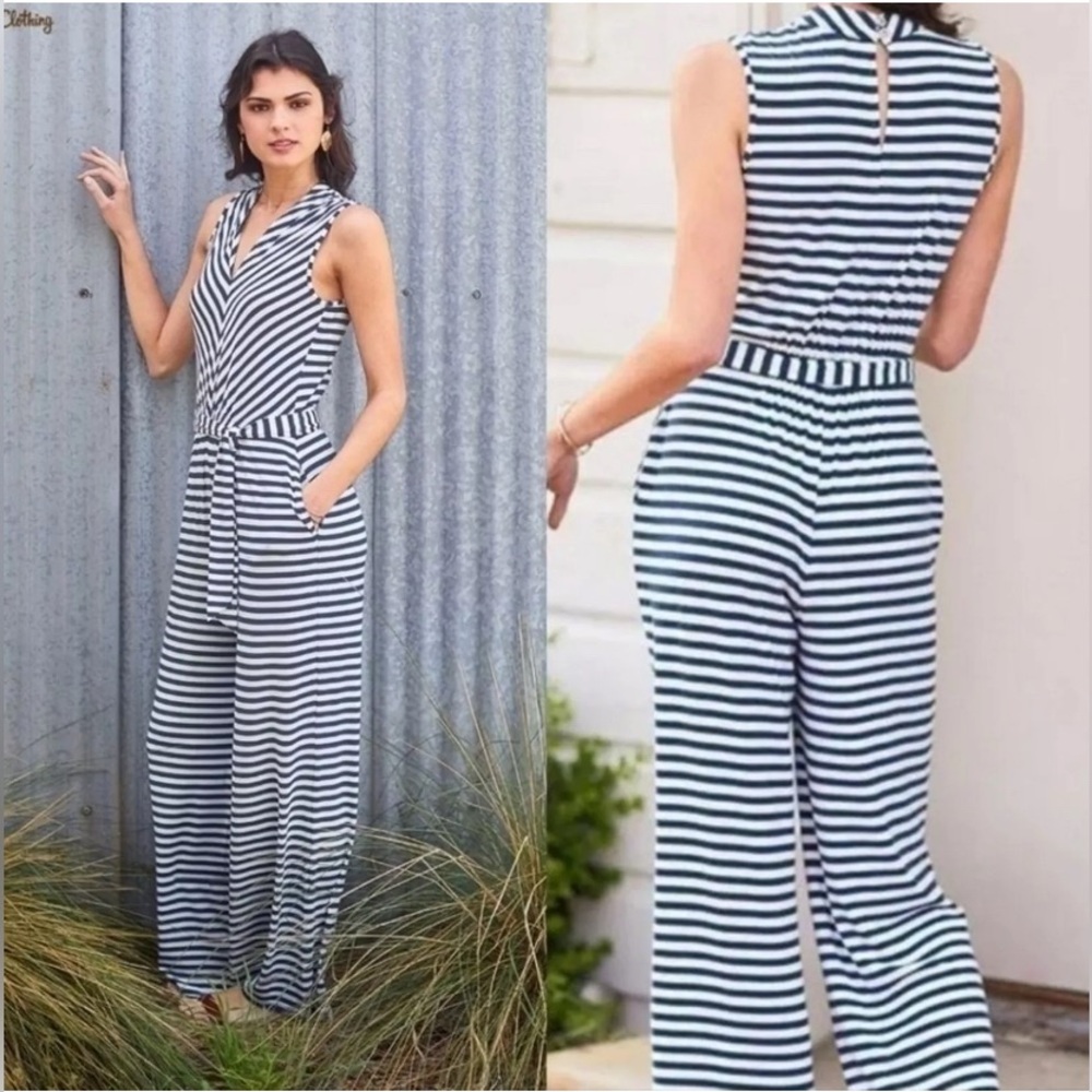 Matilda Jane In Town Jumpsuit Sleeveless Striped Wide Leg Medium Joanna Gaines